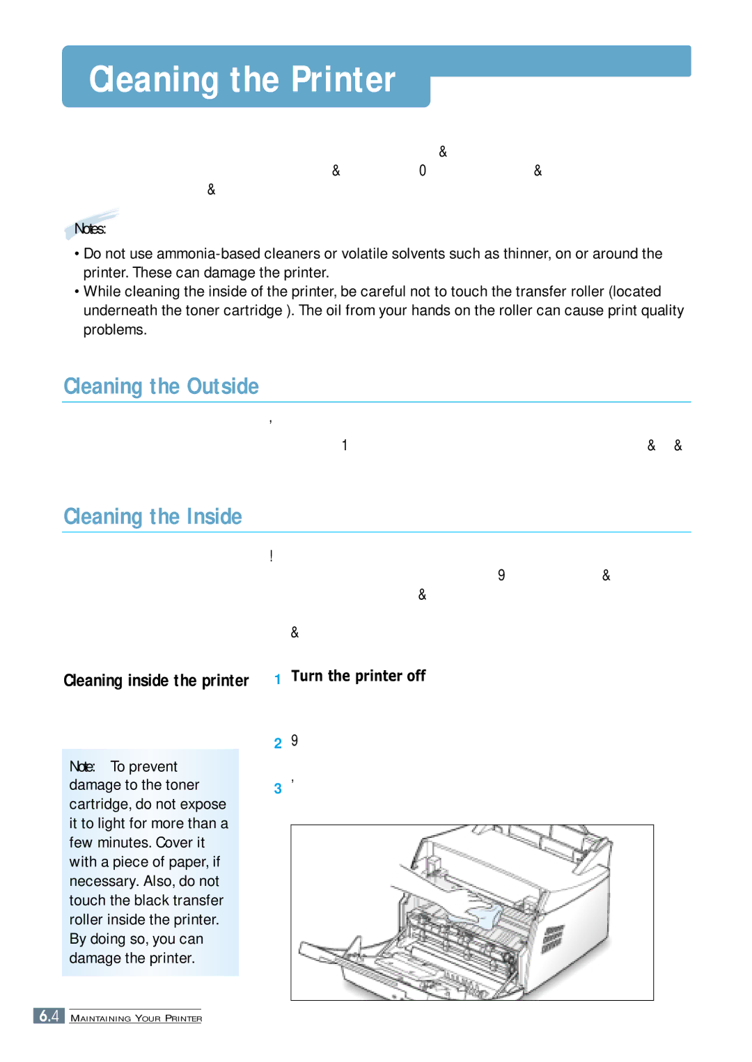 Samsung ML-4600 manual Cleaning the Printer, Cleaning the Outside, Cleaning the Inside 