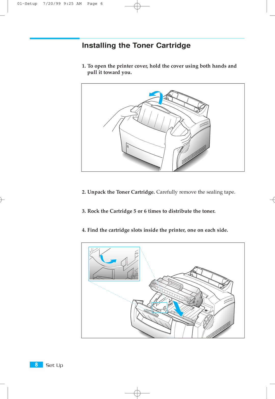 Samsung ML-5000A setup guide Installing the Toner Cartridge 