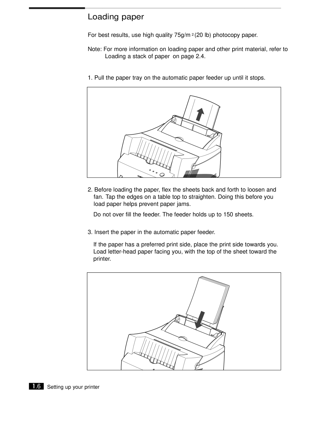 Samsung ML-5200A manual Loading paper, Insert the paper in the automatic paper feeder 