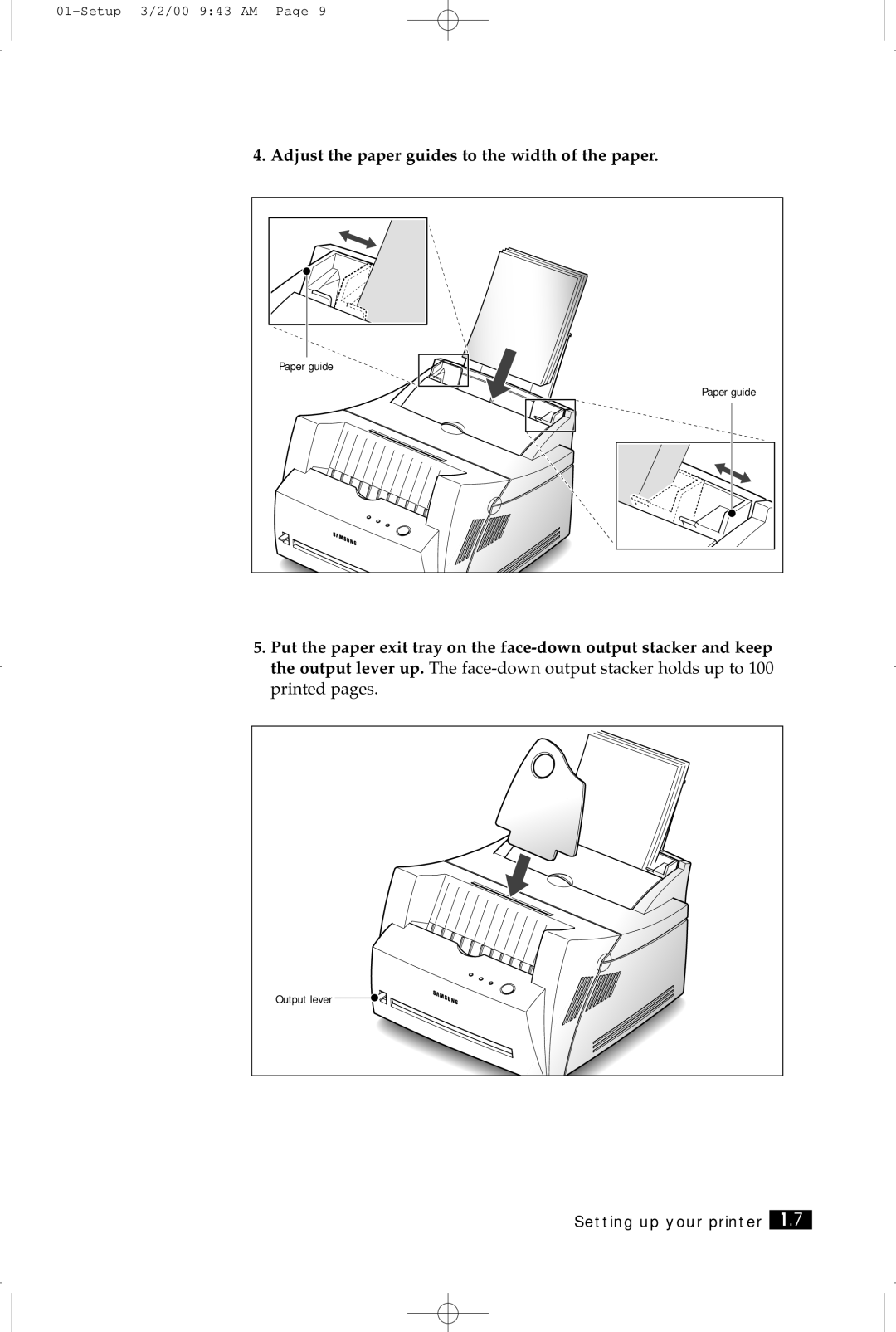 Samsung ML-5200A manual Paper guide, Output lever 