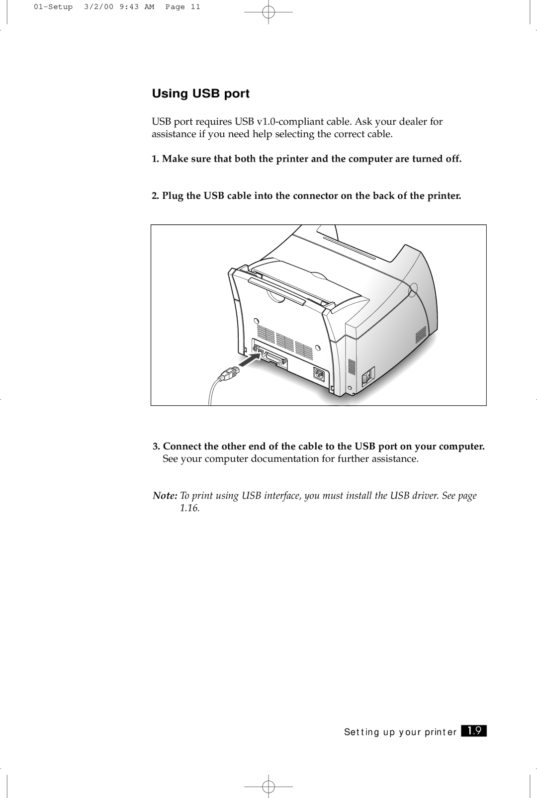 Samsung ML-5200A manual Using USB port 