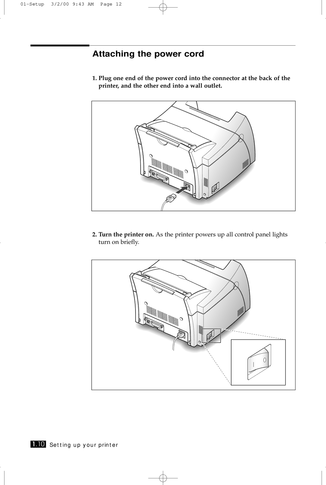 Samsung ML-5200A manual Attaching the power cord 