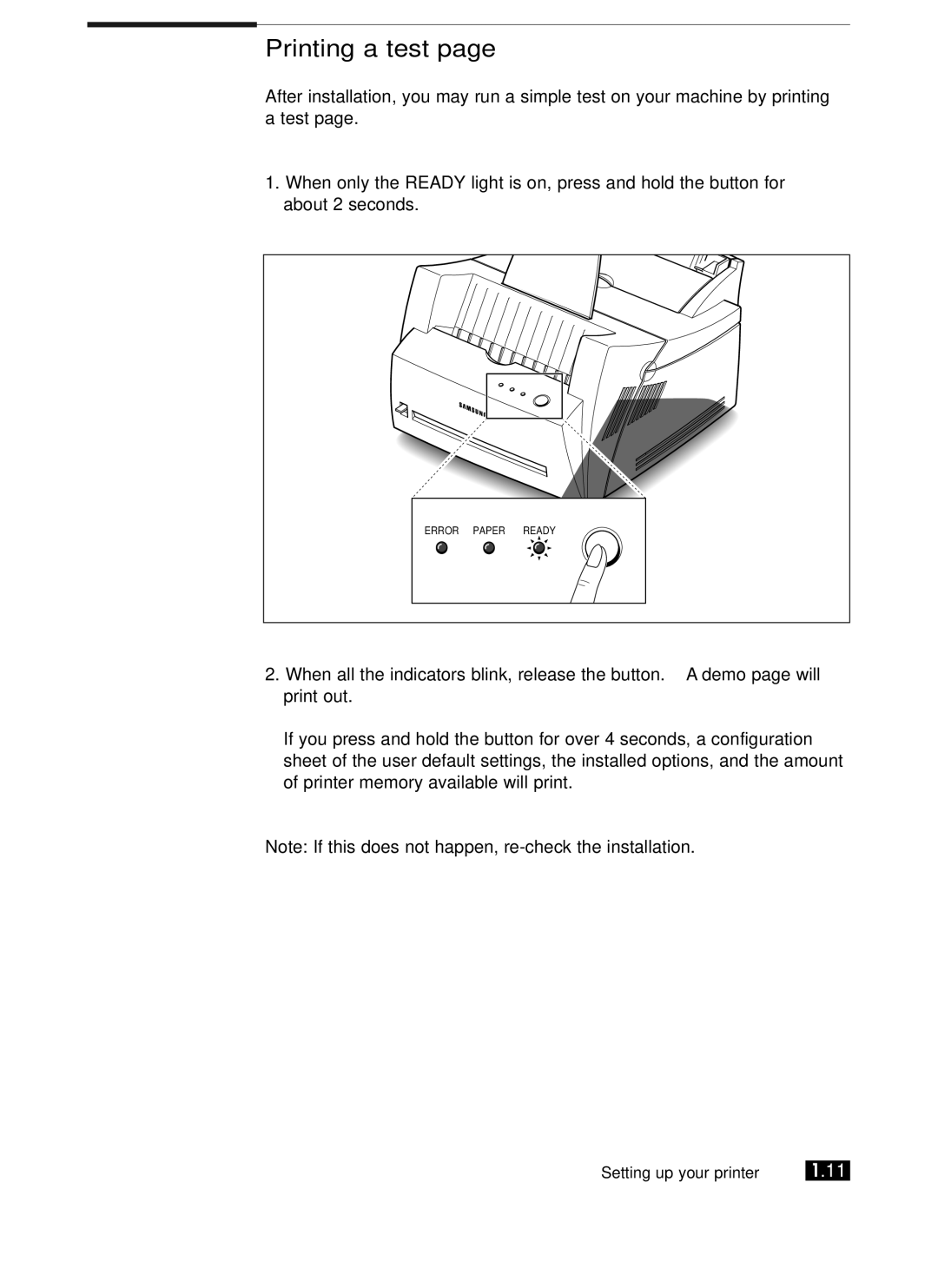 Samsung ML-5200A manual Printing a test 