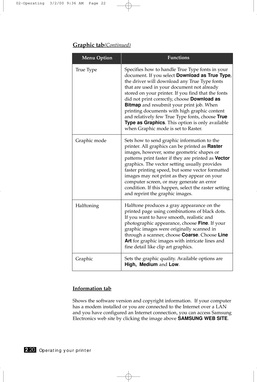 Samsung ML-5200A manual Information tab 