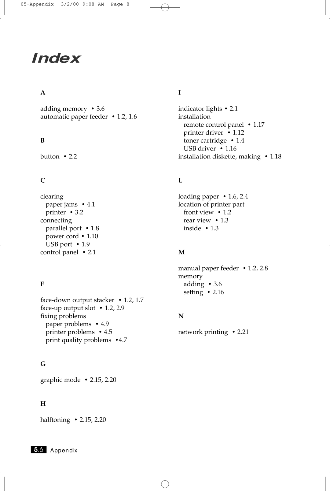 Samsung ML-5200A manual Index 