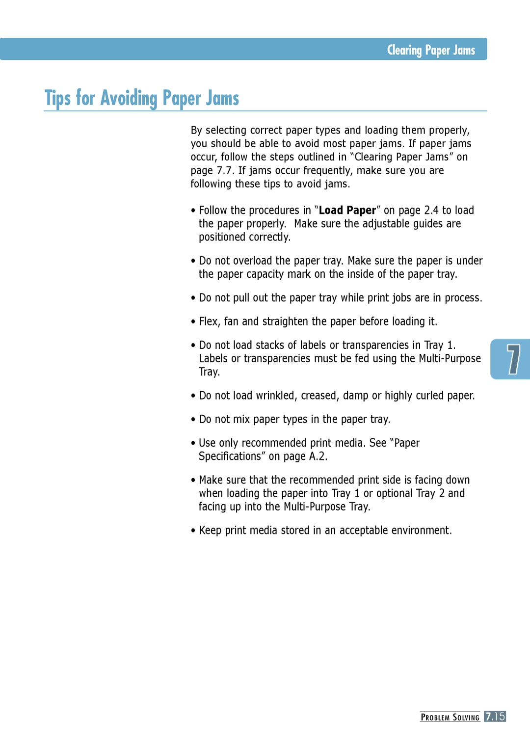 Samsung ML-6060S, ML-6060N manual Tips for Avoiding Paper Jams, Do not mix paper types in the paper tray 