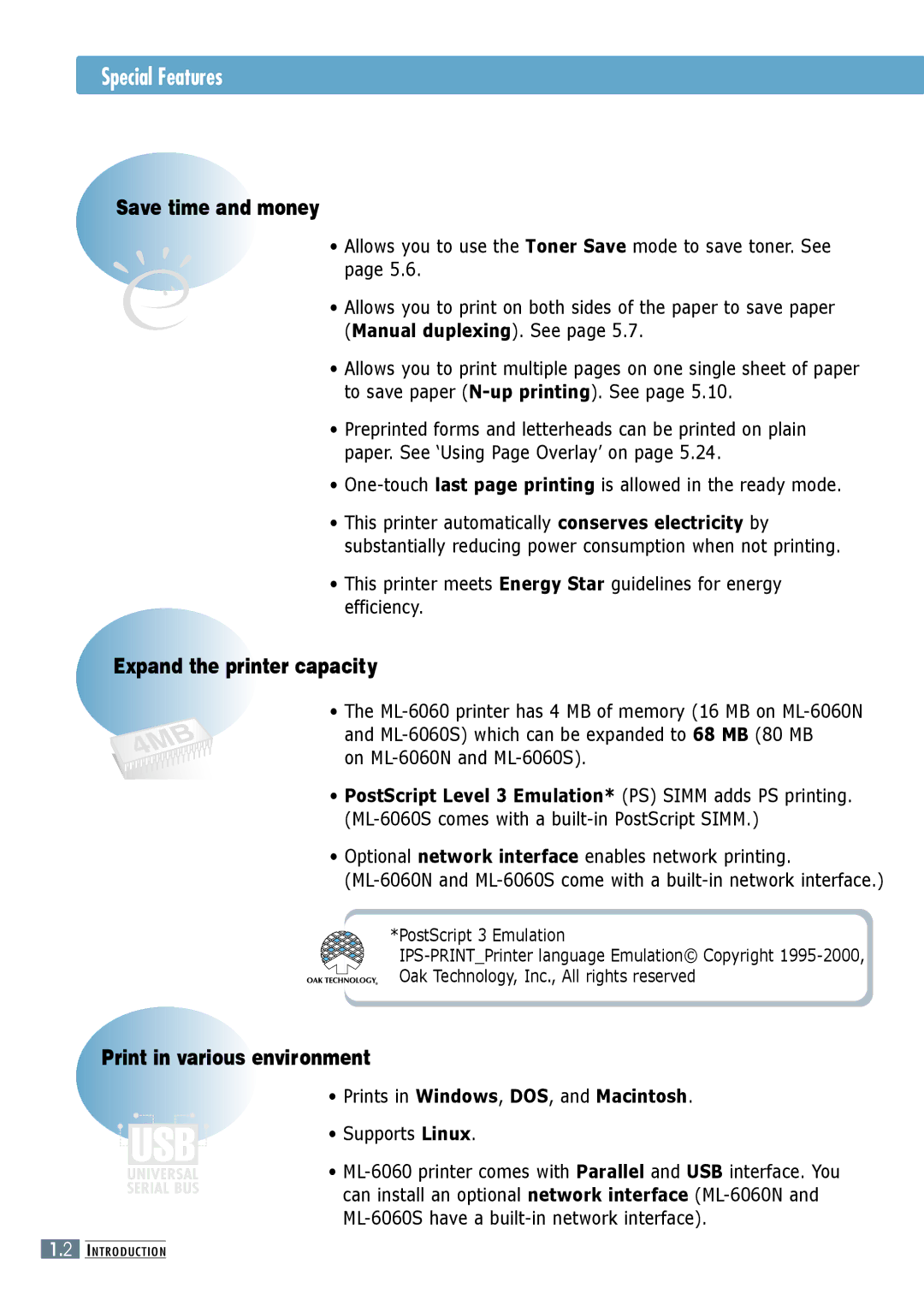 Samsung manual Special Features, One-touch last page printing is allowed in the ready mode, On ML-6060N and ML-6060S 