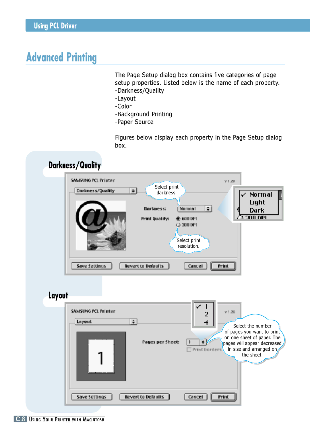 Samsung ML-6060S, ML-6060N manual Advanced Printing, Layout 