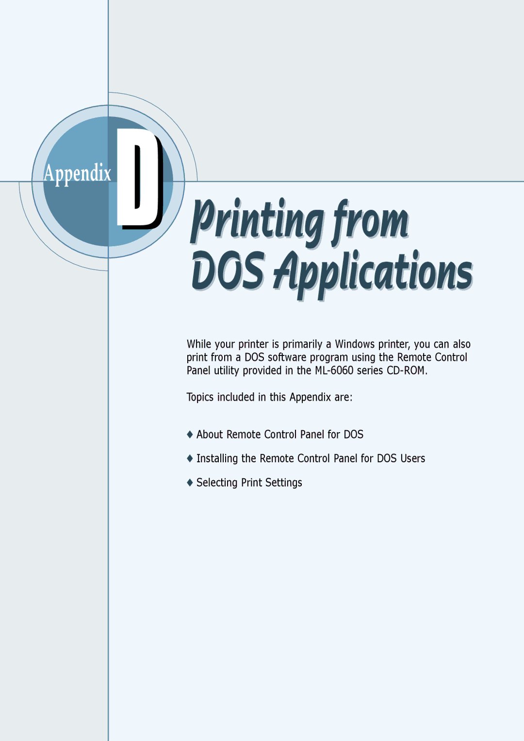 Samsung ML-6060N, ML-6060S manual Appendix D 