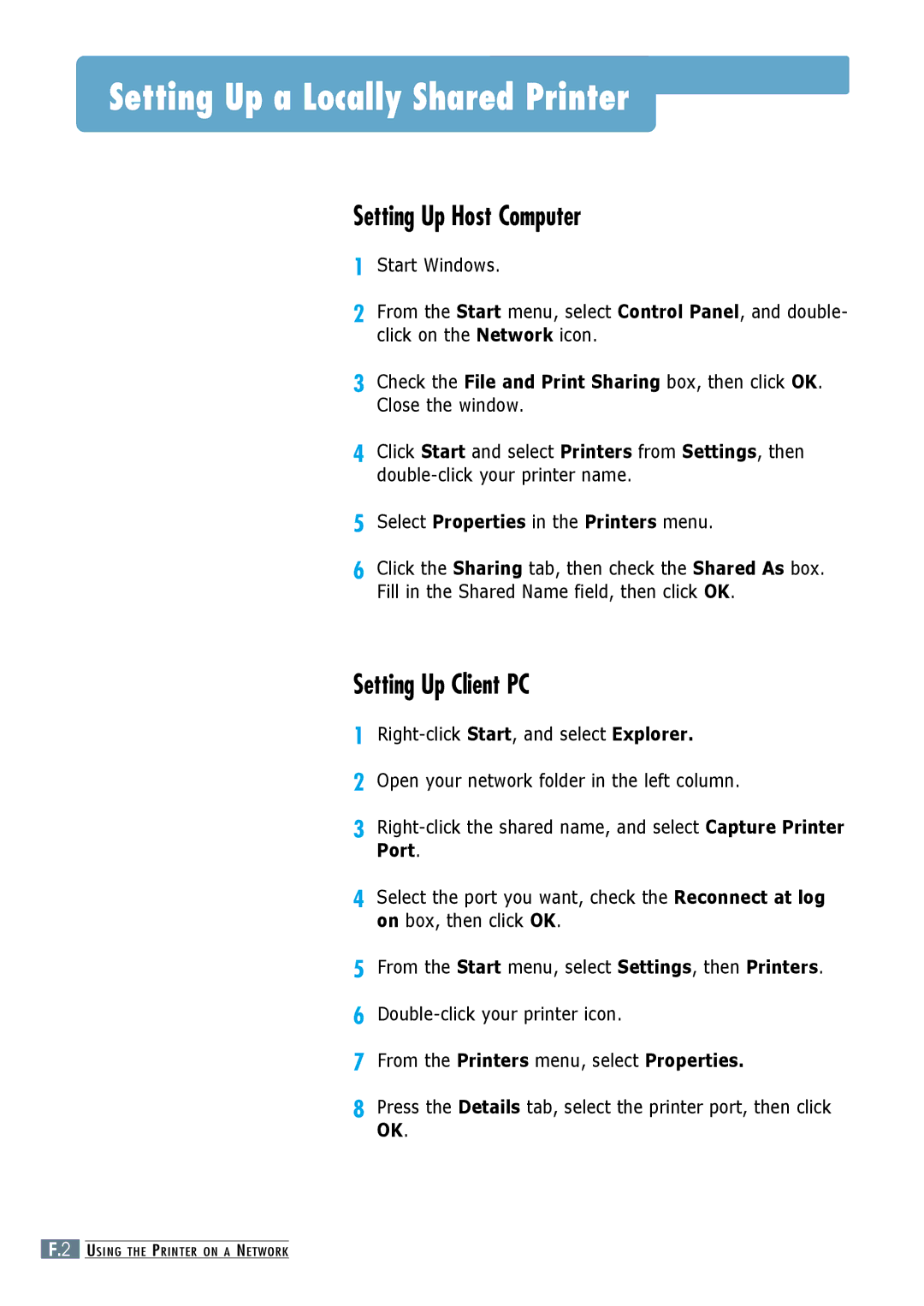 Samsung ML-6060N, ML-6060S manual Setting Up a Locally Shared Printer, Select Properties in the Printers menu 