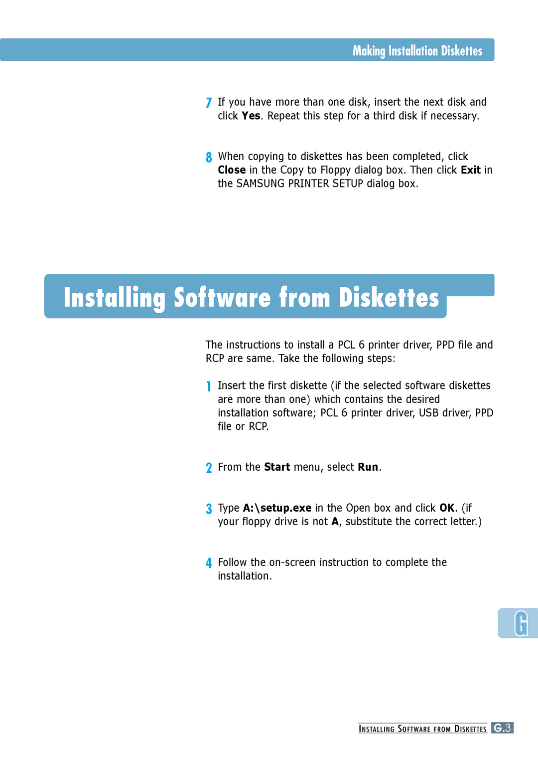 Samsung ML-6060S, ML-6060N manual Installing Software from Diskettes 