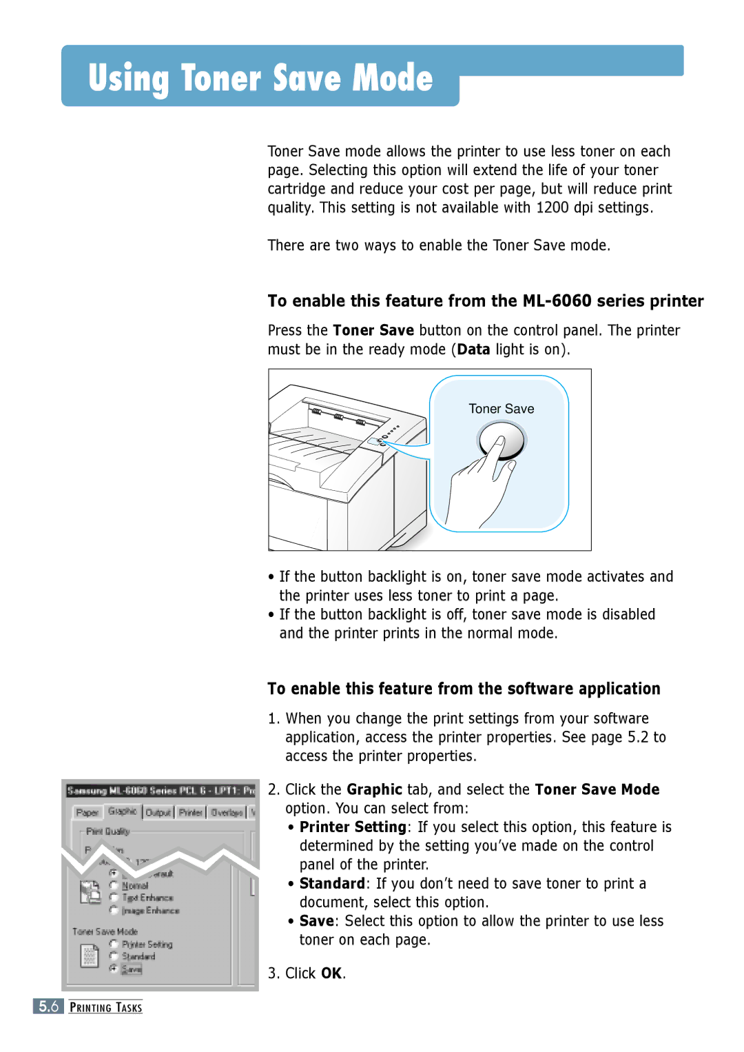 Samsung ML-6060N, ML-6060S manual Using Toner Save Mode, To enable this feature from the ML-6060 series printer 