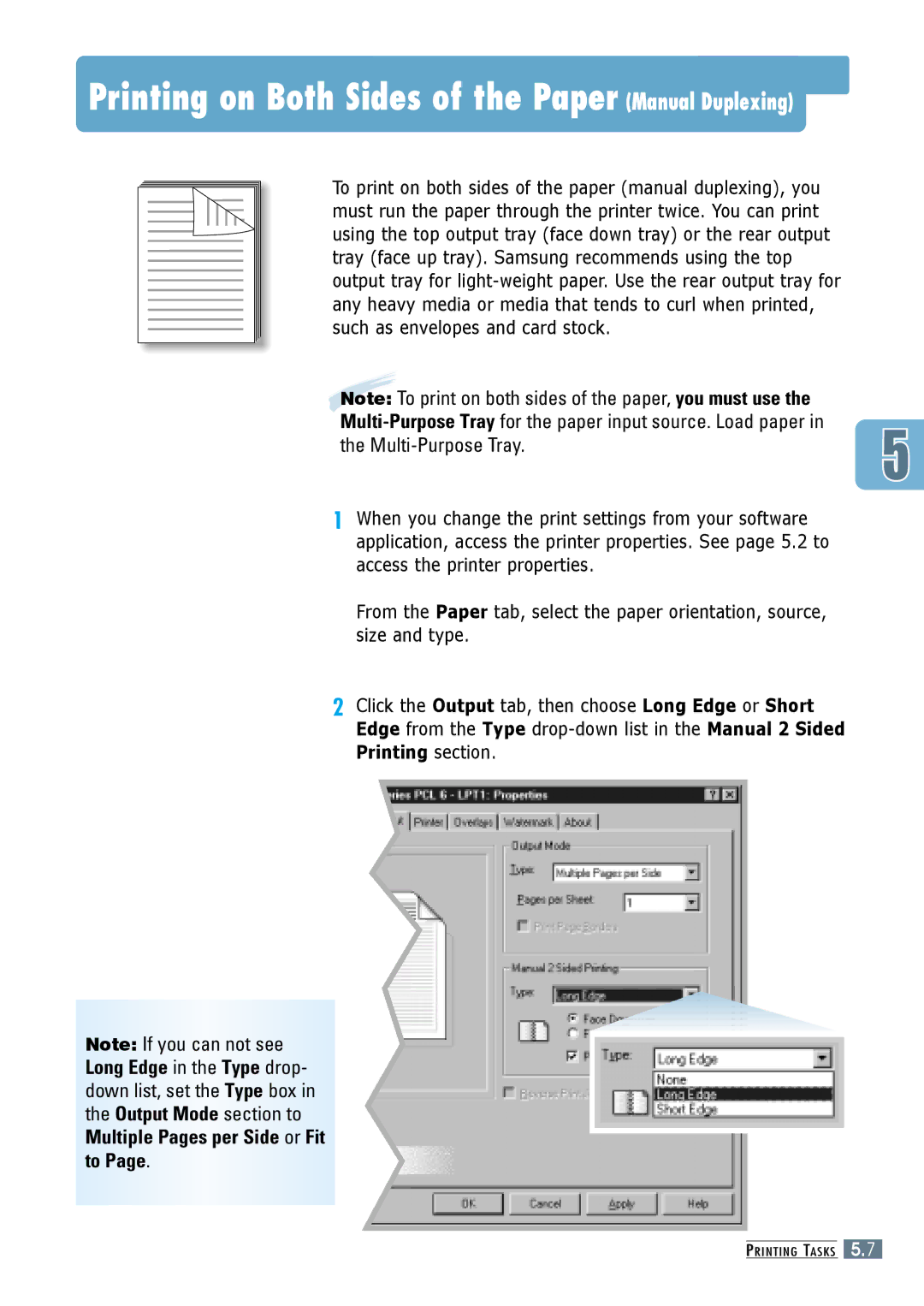 Samsung ML-6060S, ML-6060N manual Printing on Both Sides of the Paper Manual Duplexing 