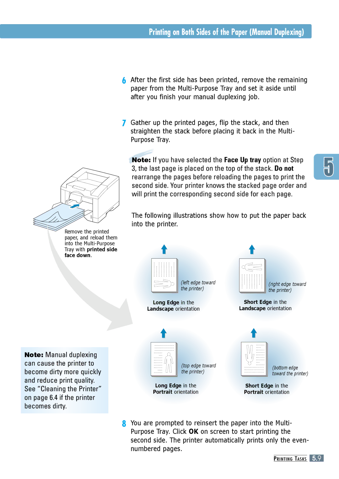 Samsung ML-6060N, ML-6060S manual Printing on Both Sides of the Paper Manual Duplexing 