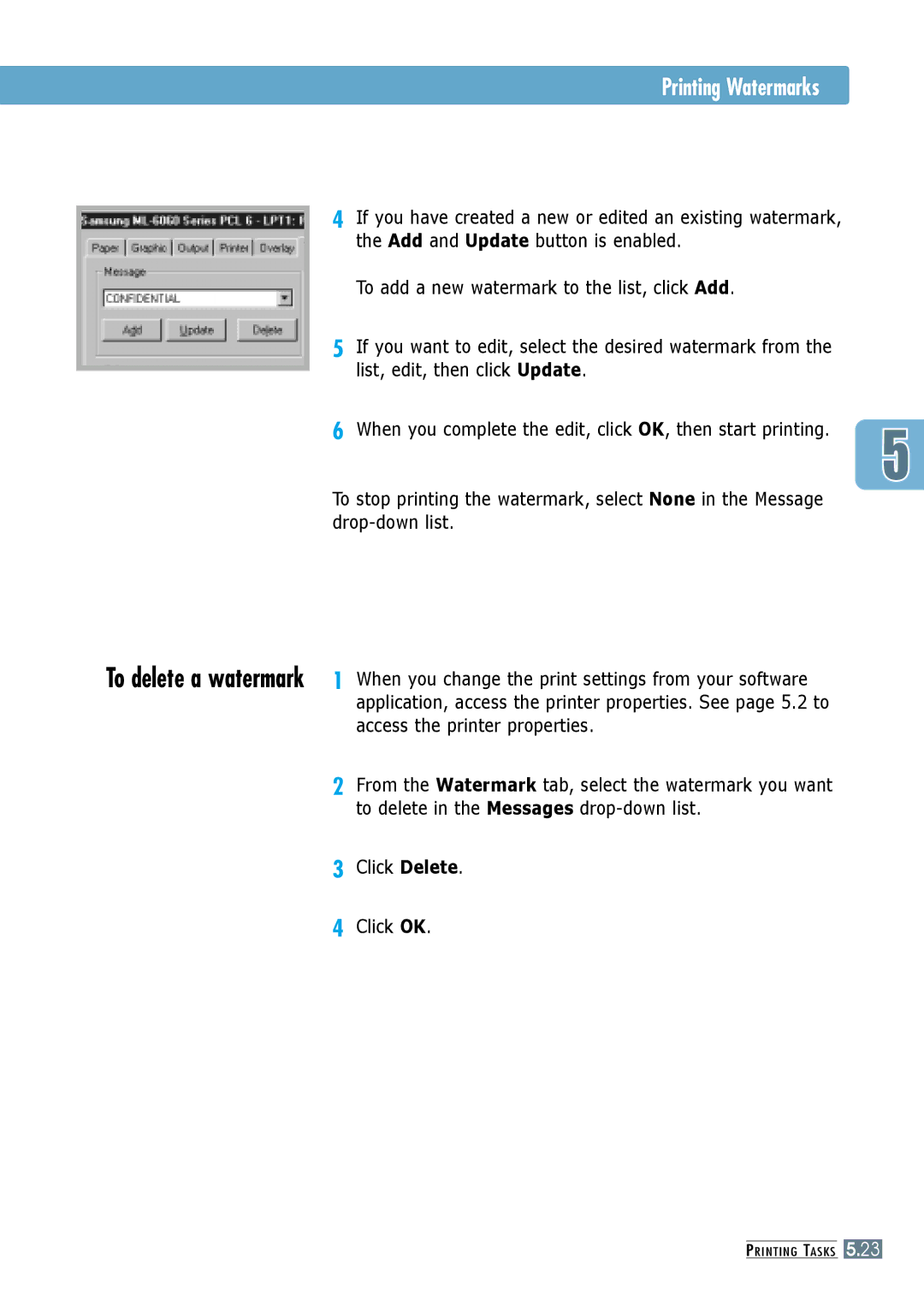 Samsung ML-6060S, ML-6060N manual Access the printer properties, Click Delete Click OK 