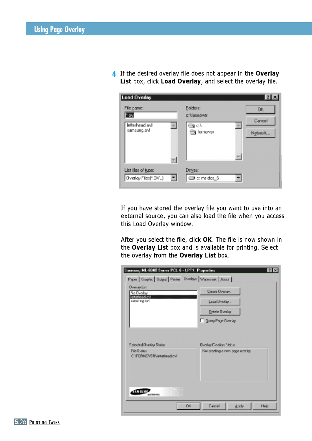 Samsung ML-6060S, ML-6060N manual Using Page Overlay 