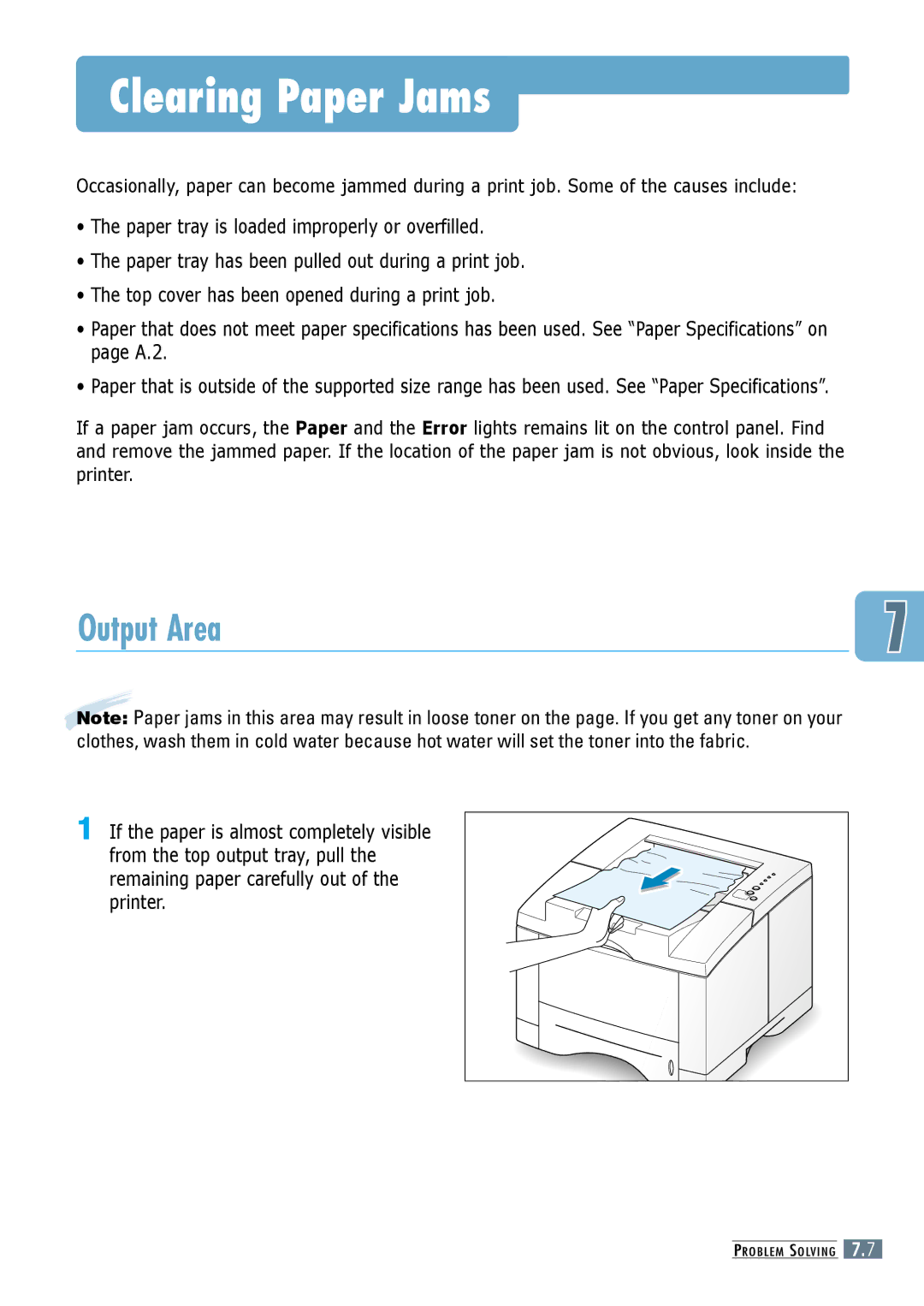 Samsung ML-6060S, ML-6060N manual Clearing Paper Jams, Output Area 