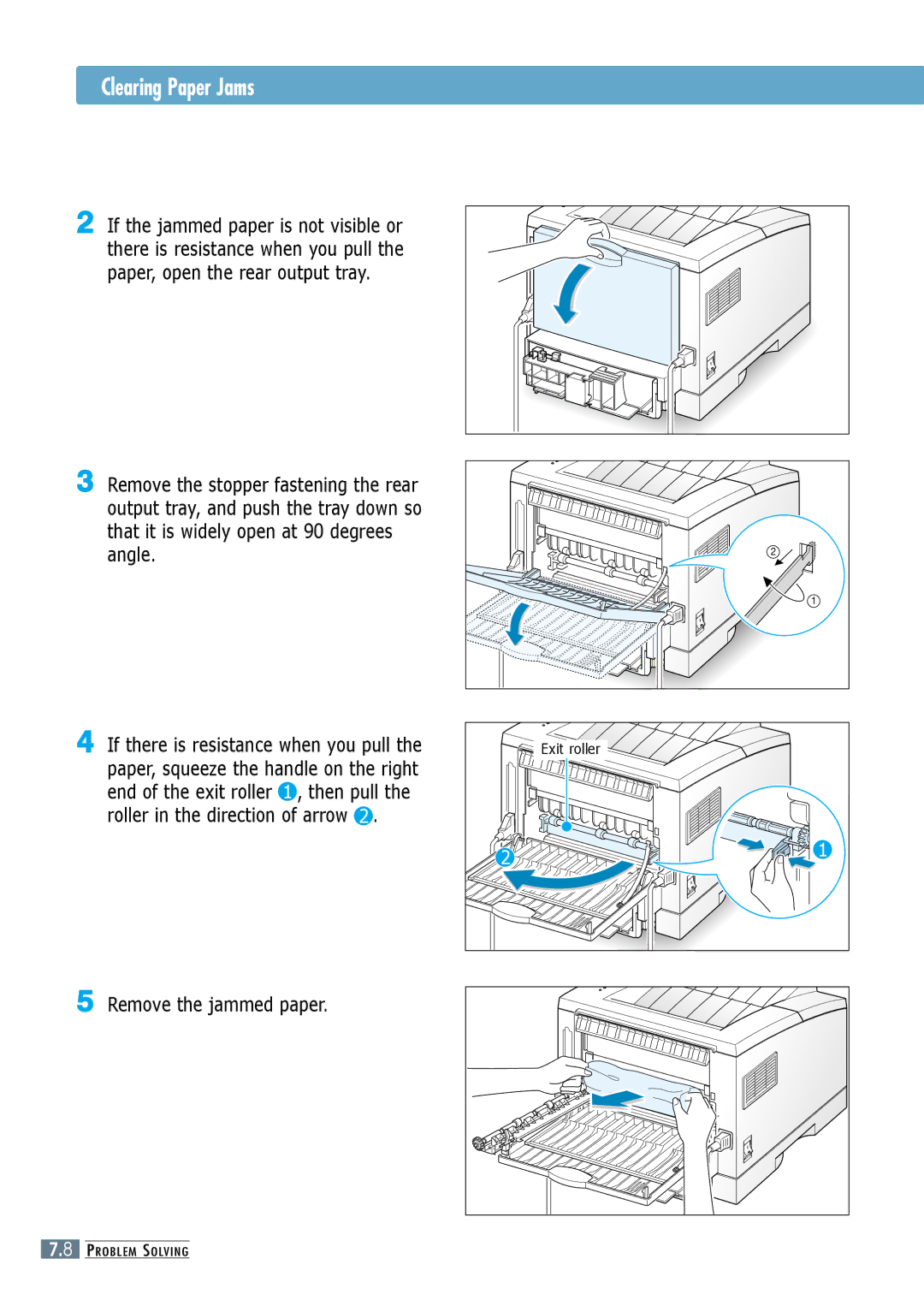 Samsung ML-6060N, ML-6060S manual Clearing Paper Jams, Remove the jammed paper 