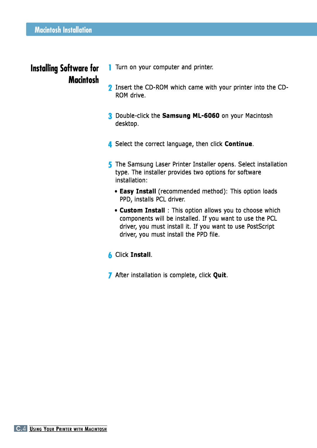 Samsung ML-6060S, ML-6060N manual Macintosh Installation 