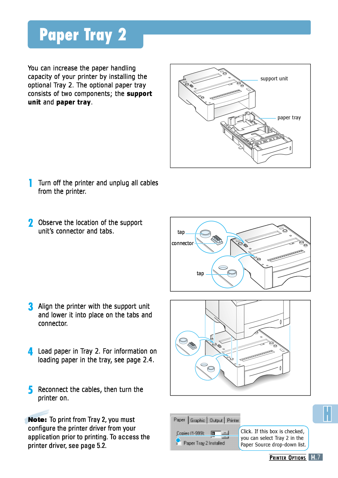 Samsung ML-6060S manual Paper Tray, Turn off the printer and unplug all cables from the printer, support unit, connector 