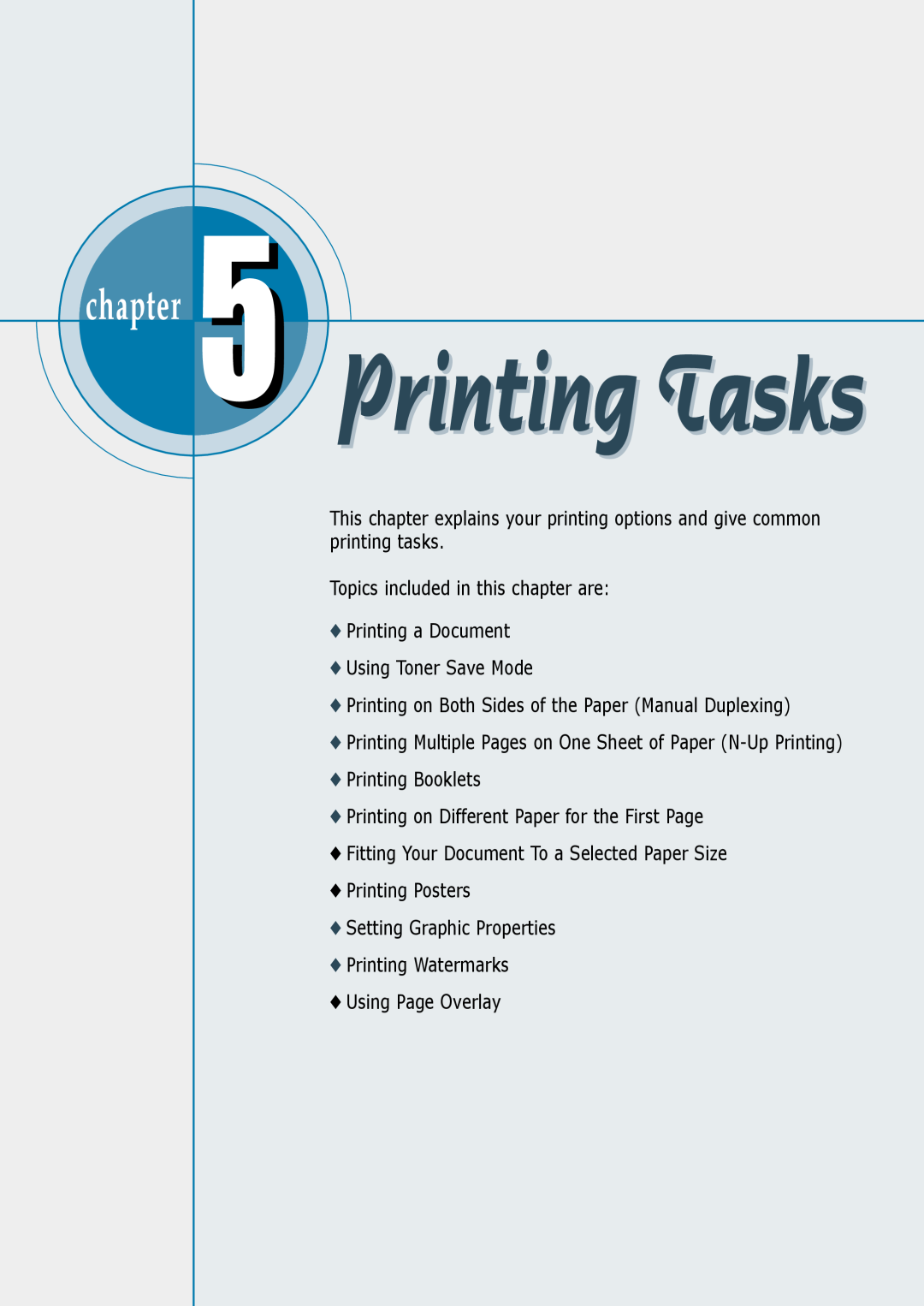 Samsung ML-6060N, ML-6060S manual Topics included in this chapter are Printing a Document 