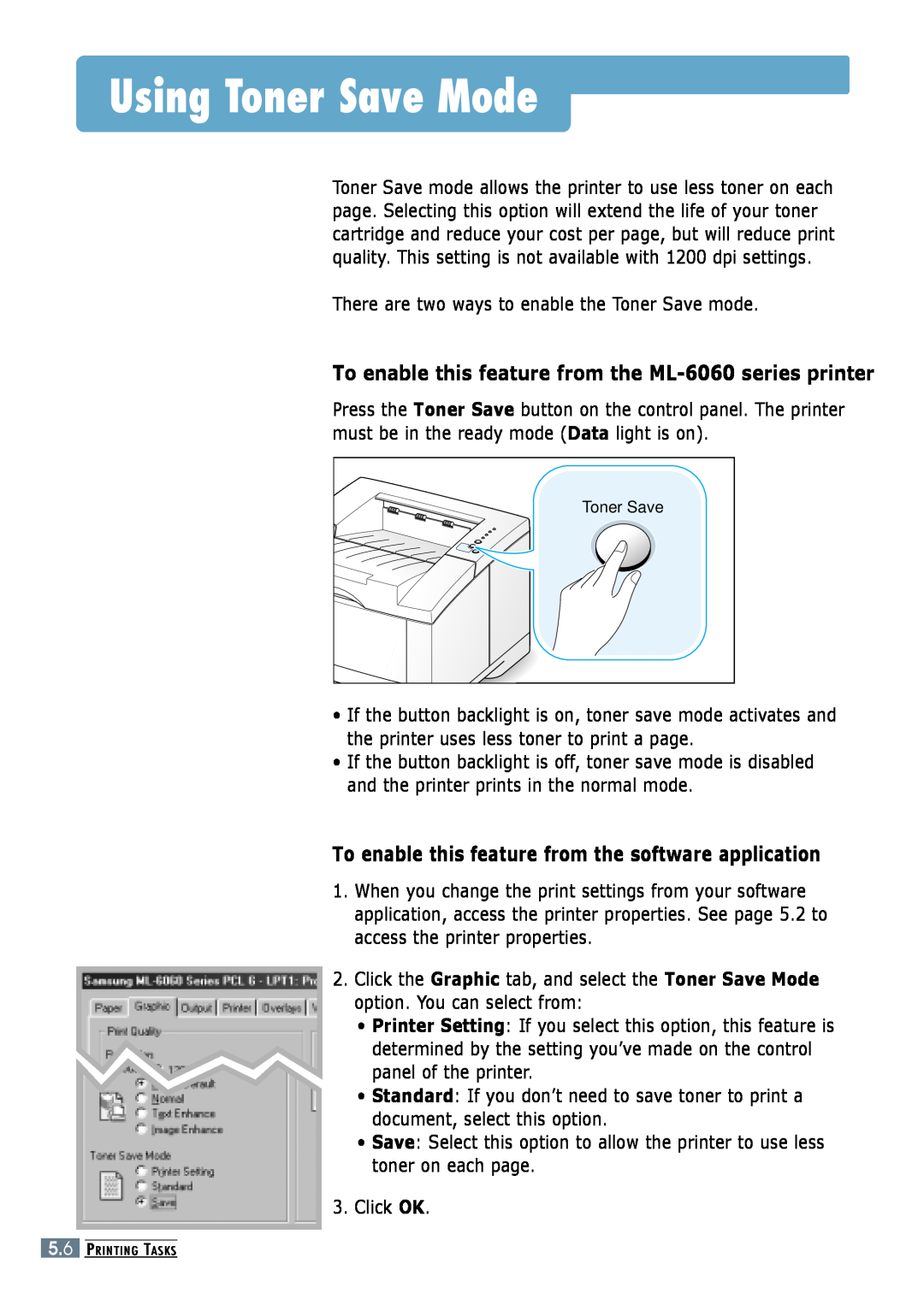 Samsung ML-6060N, ML-6060S manual Using Toner Save Mode, To enable this feature from the ML-6060 series printer 