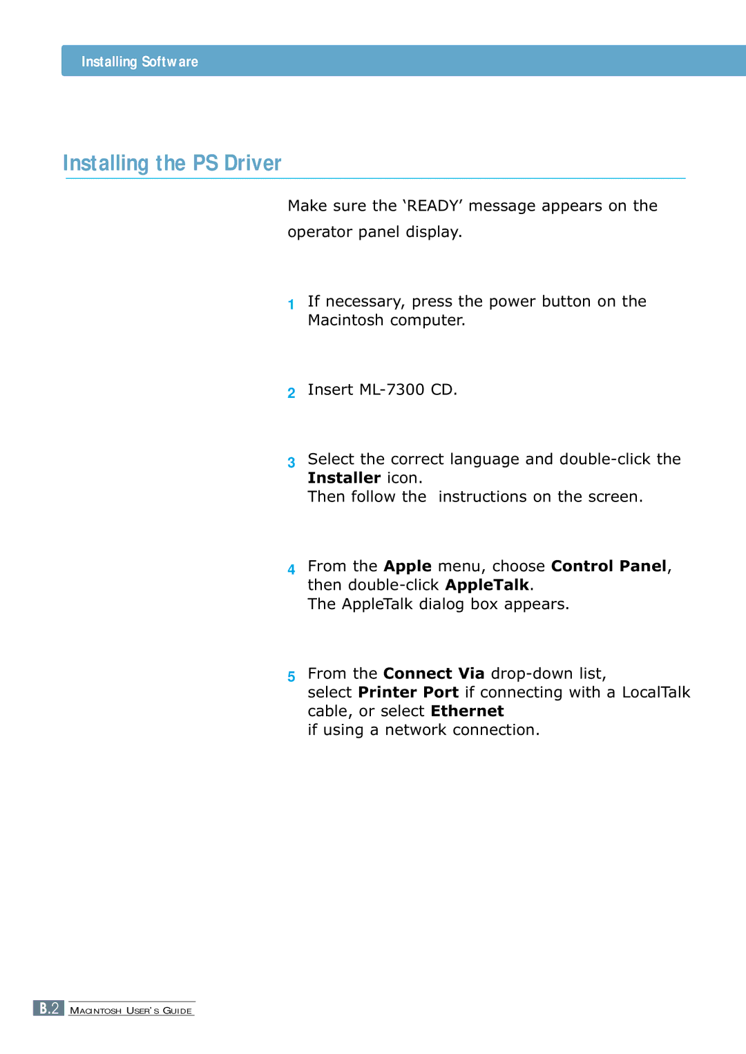 Samsung ML-7300 manual Installing the PS Driver 