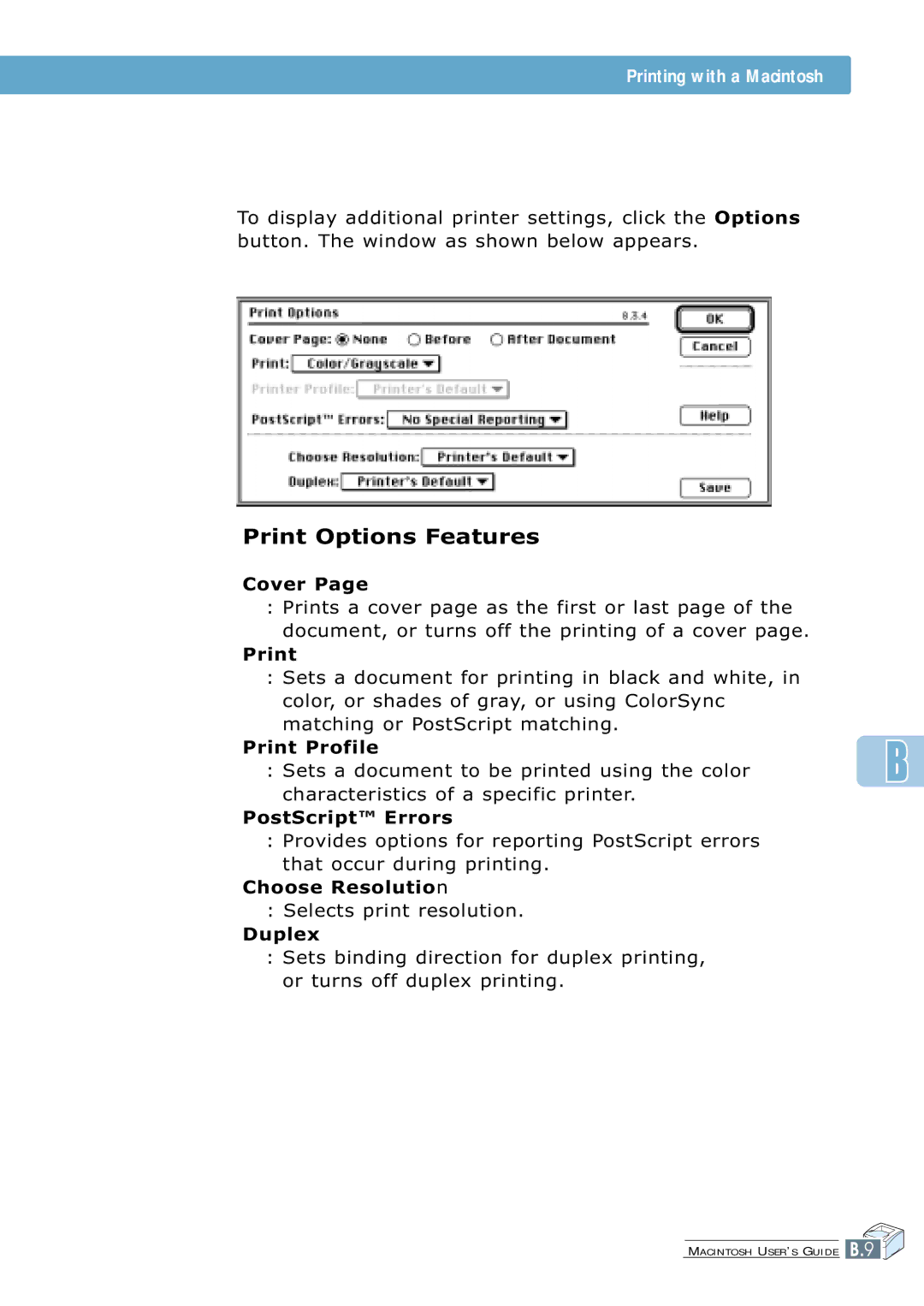 Samsung ML-7300 manual Print Options Features 