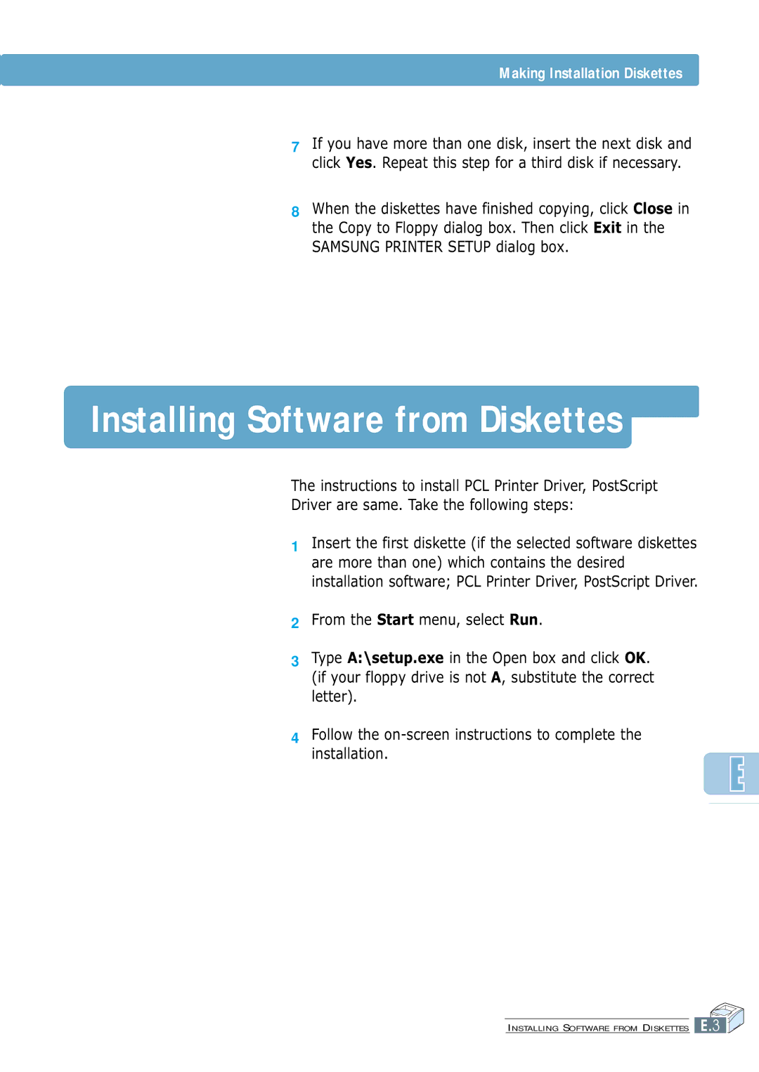 Samsung ML-7300 manual Installing Software from Diskettes 