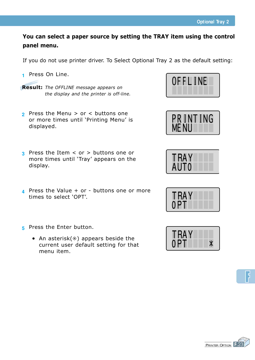 Samsung ML-7300 manual Printer Option F.23 