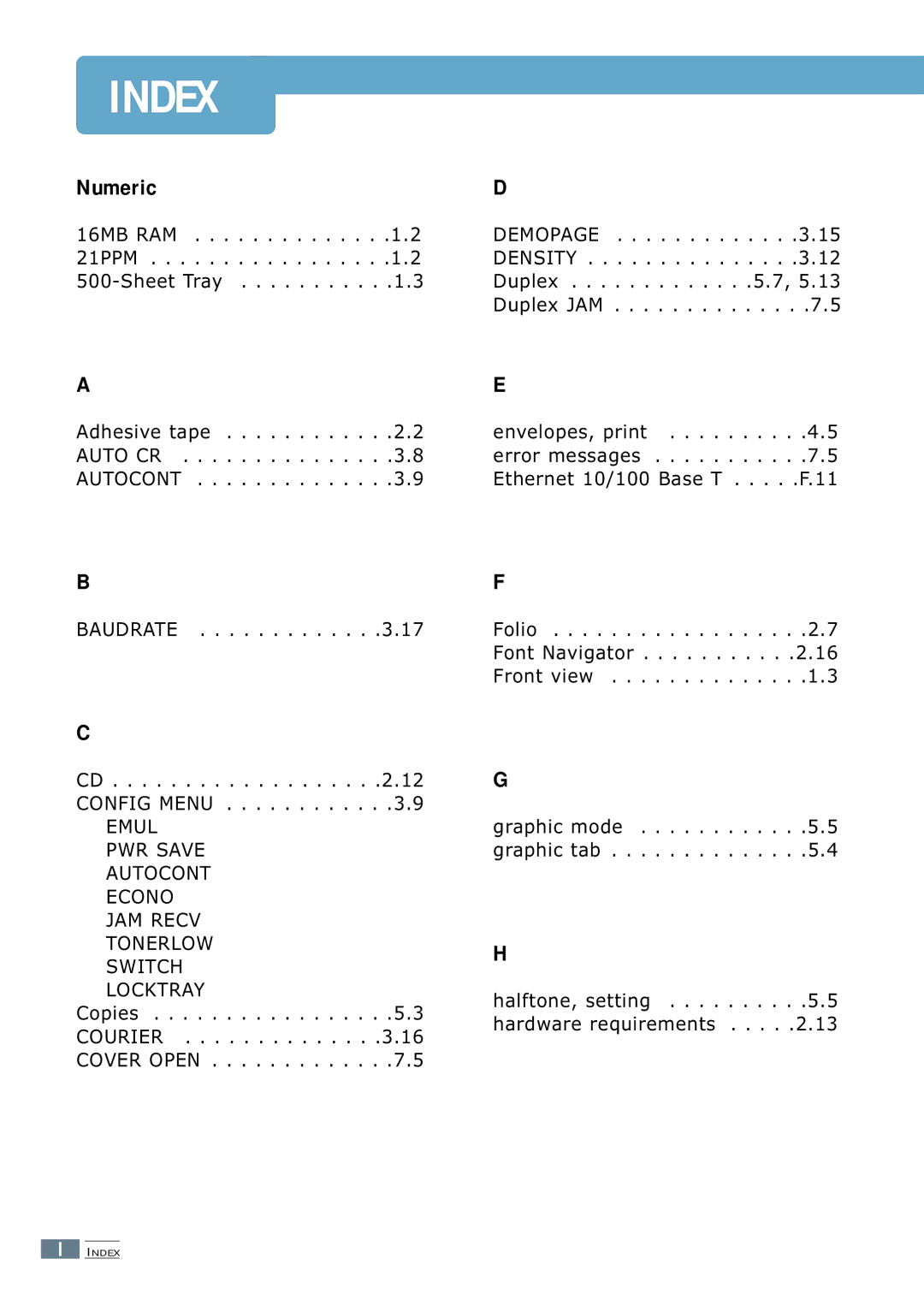 Samsung ML-7300 manual Index 