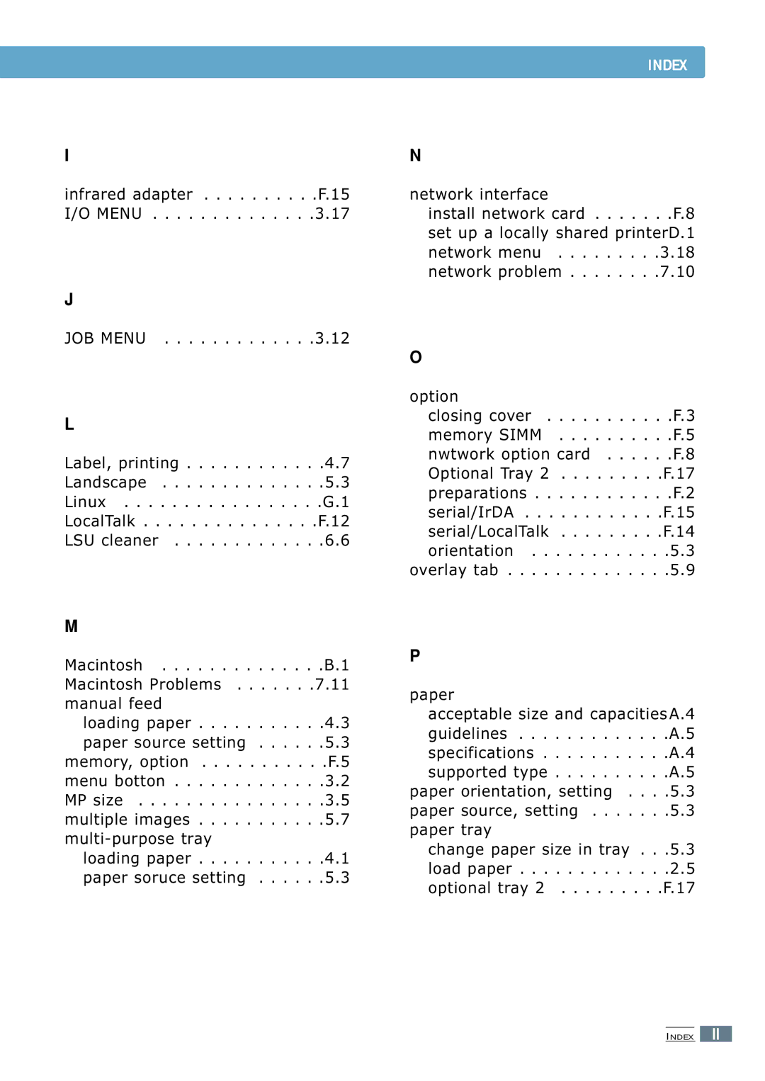 Samsung ML-7300 manual Index 