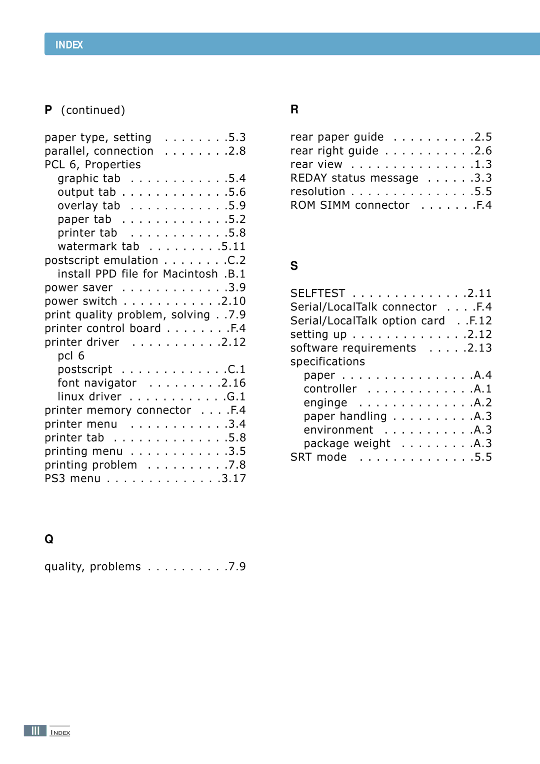 Samsung ML-7300 manual III Index 