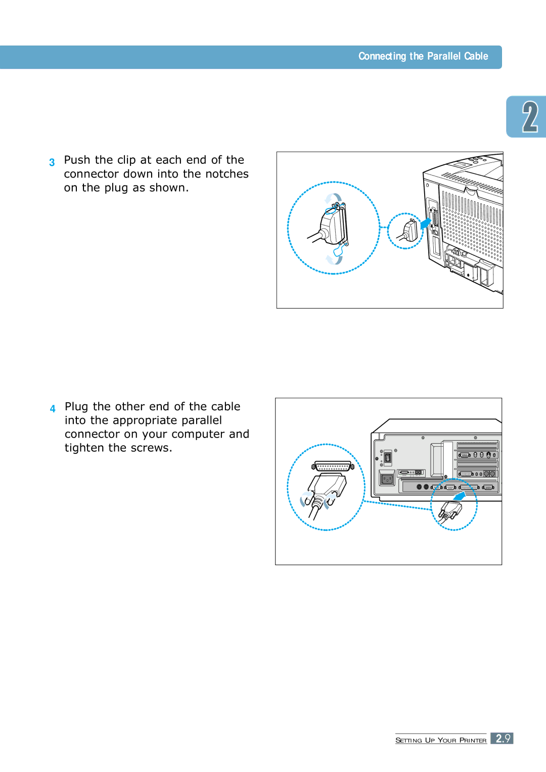 Samsung ML-7300 manual Connecting the Parallel Cable 