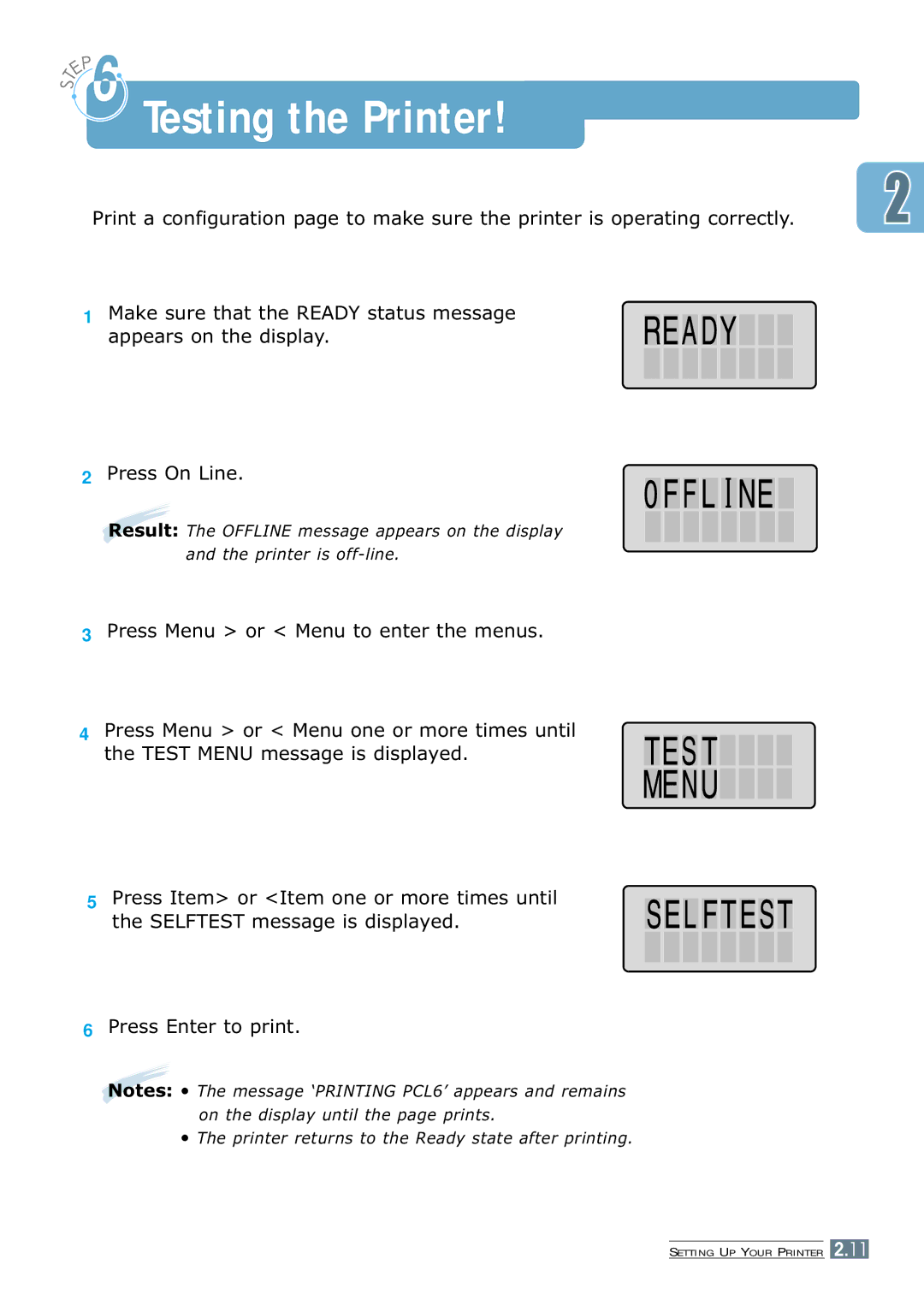 Samsung ML-7300 manual Testing the Printer 