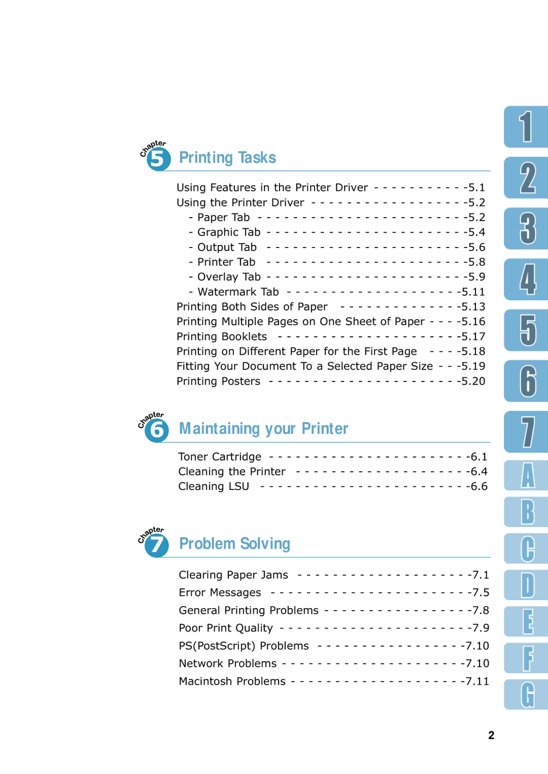 Samsung ML-7300 manual Printing Tasks, Maintaining your Printer, Problem Solving 