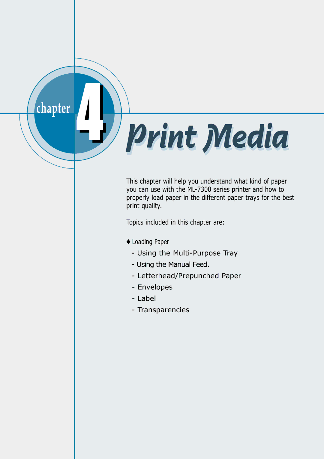 Samsung ML-7300 manual Print Media 