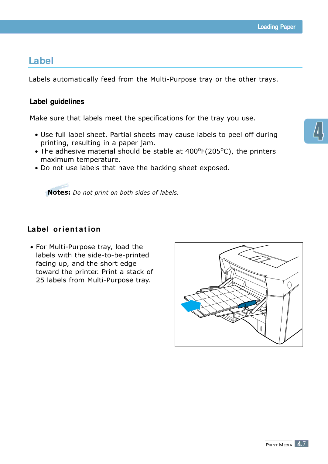 Samsung ML-7300 manual Label guidelines 