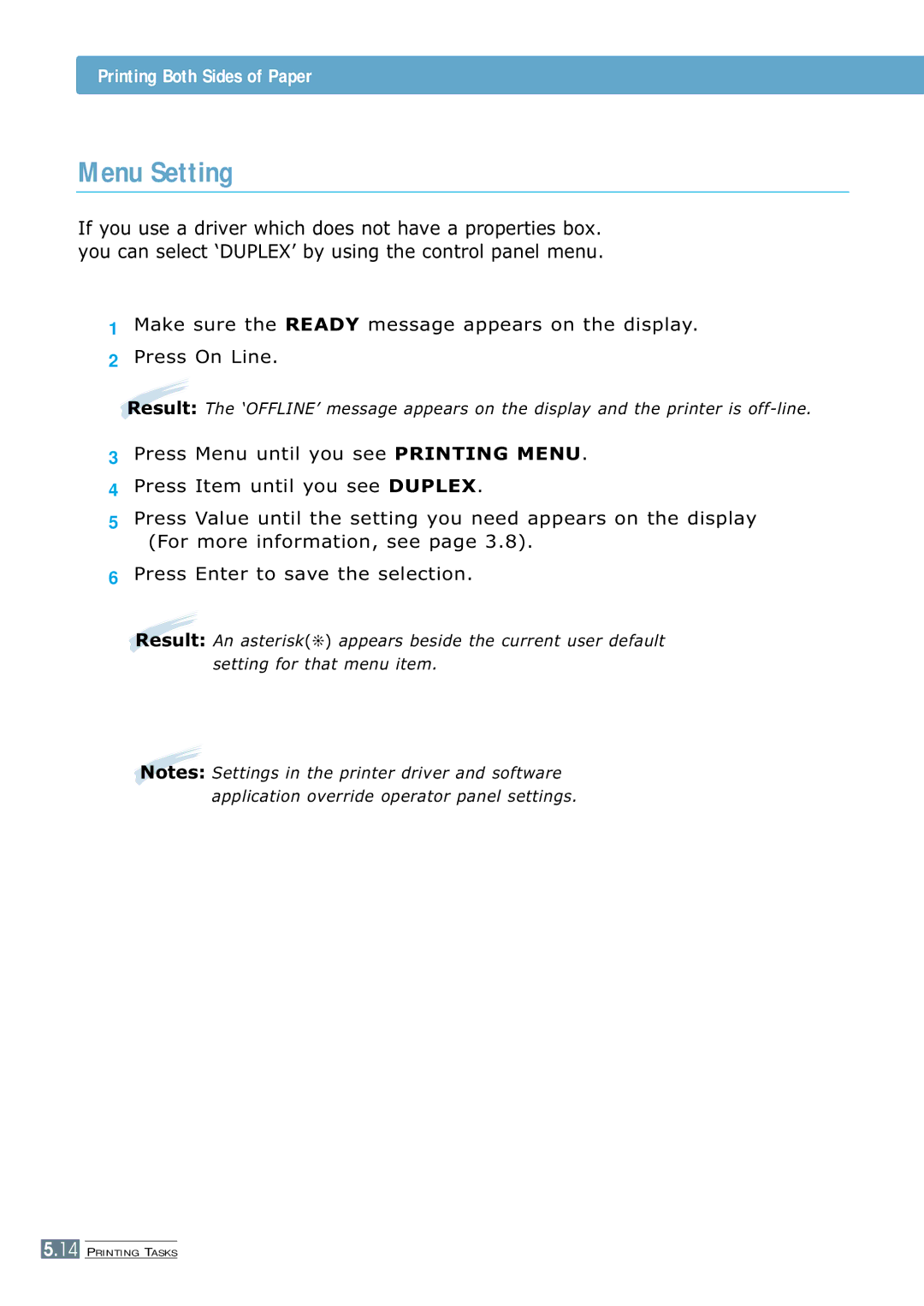 Samsung ML-7300 manual Menu Setting 