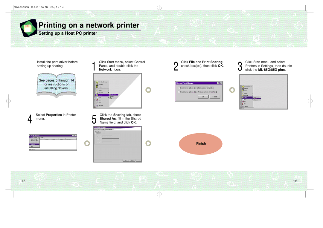 Samsung ML-85G Plus manual Printing on a network printer, Setting up a Host PC printer 