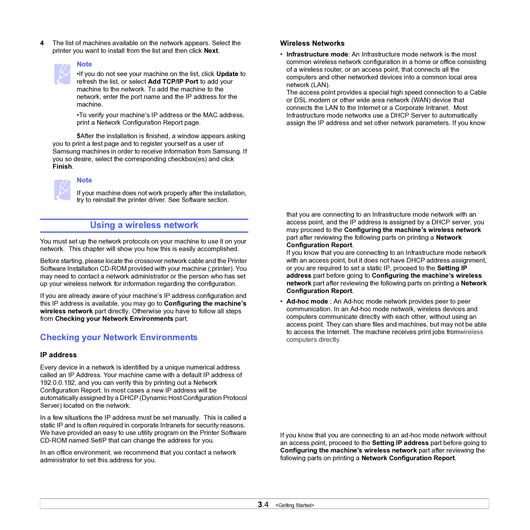 Samsung ML-D1630A manual Using a wireless network, Checking your Network Environments 