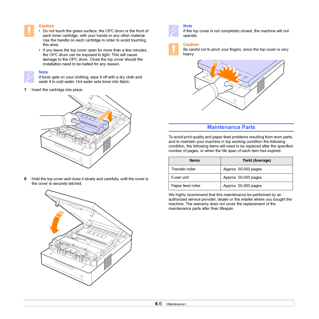 Samsung ML-D1630A manual Maintenance Parts, Items Yield Average 