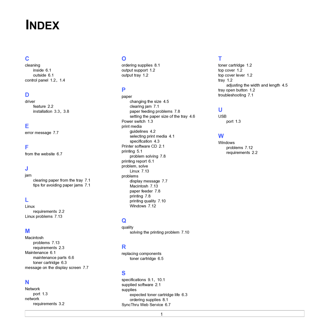 Samsung ML-D1630A manual Index 