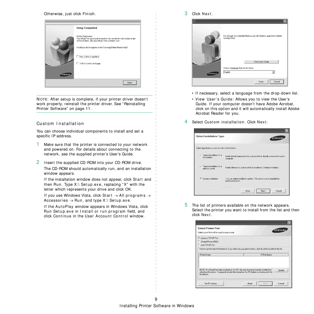 Samsung ML-D1630A manual Custom Installation 