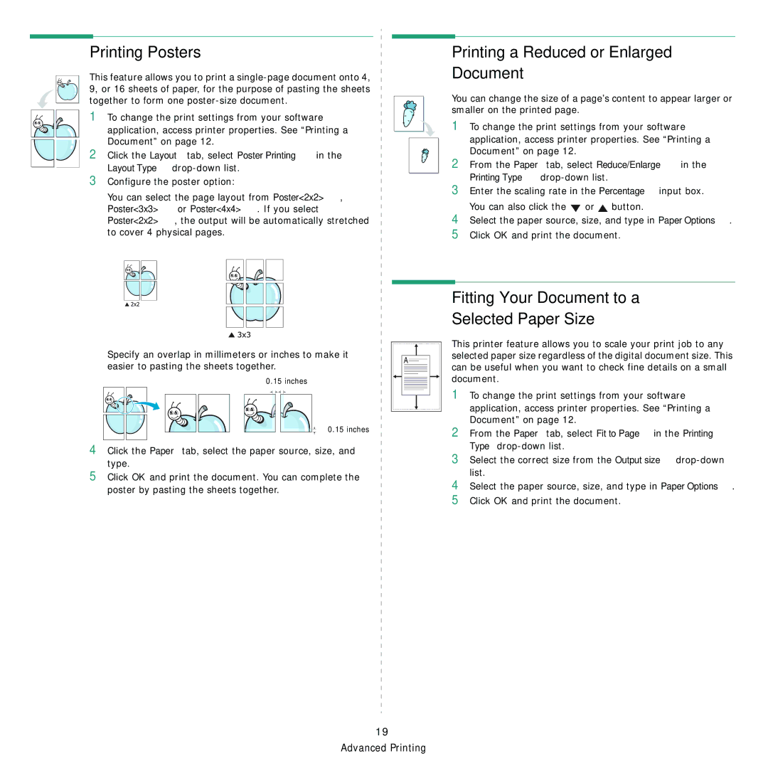 Samsung ML-D1630A manual Printing Posters, Printing a Reduced or Enlarged Document 