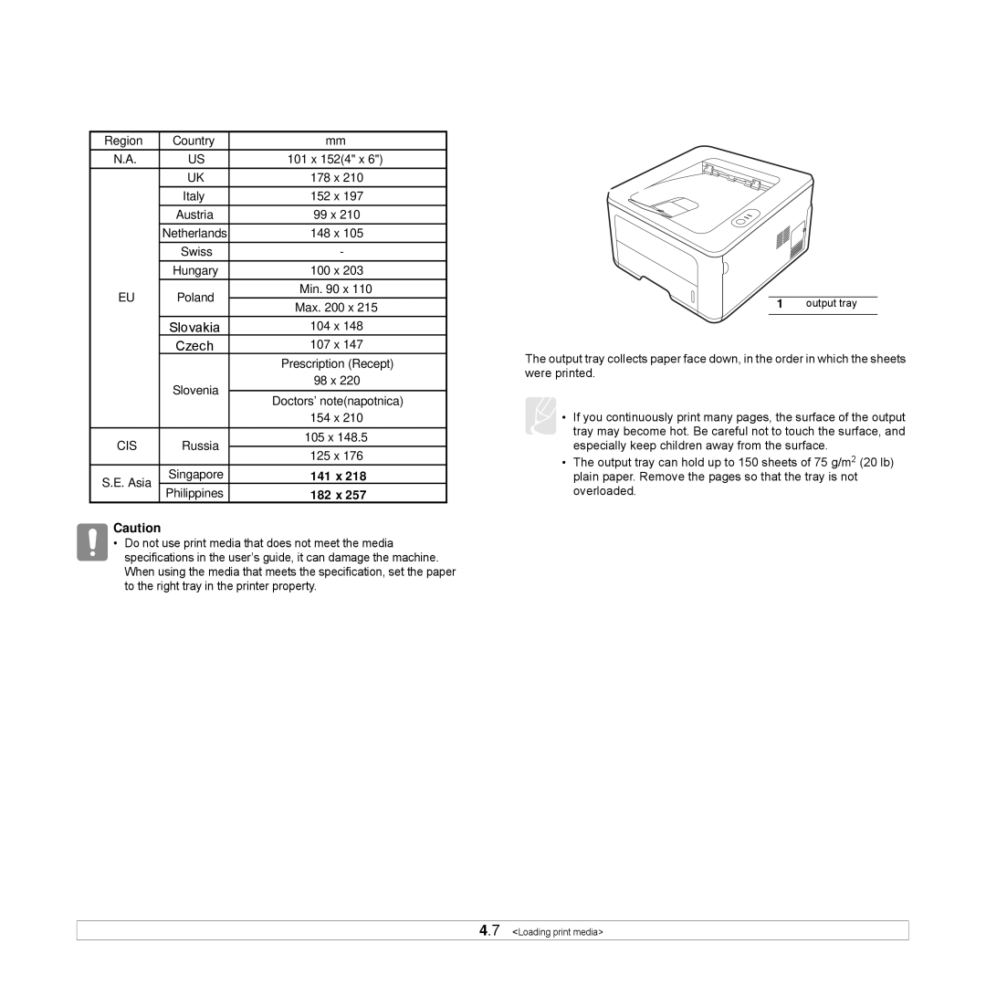 Samsung ML-D2850B, ML-D2850A, ML-S2850A Printing with a prescribed paper size, Knowing an output location, Slovakia, Czech 