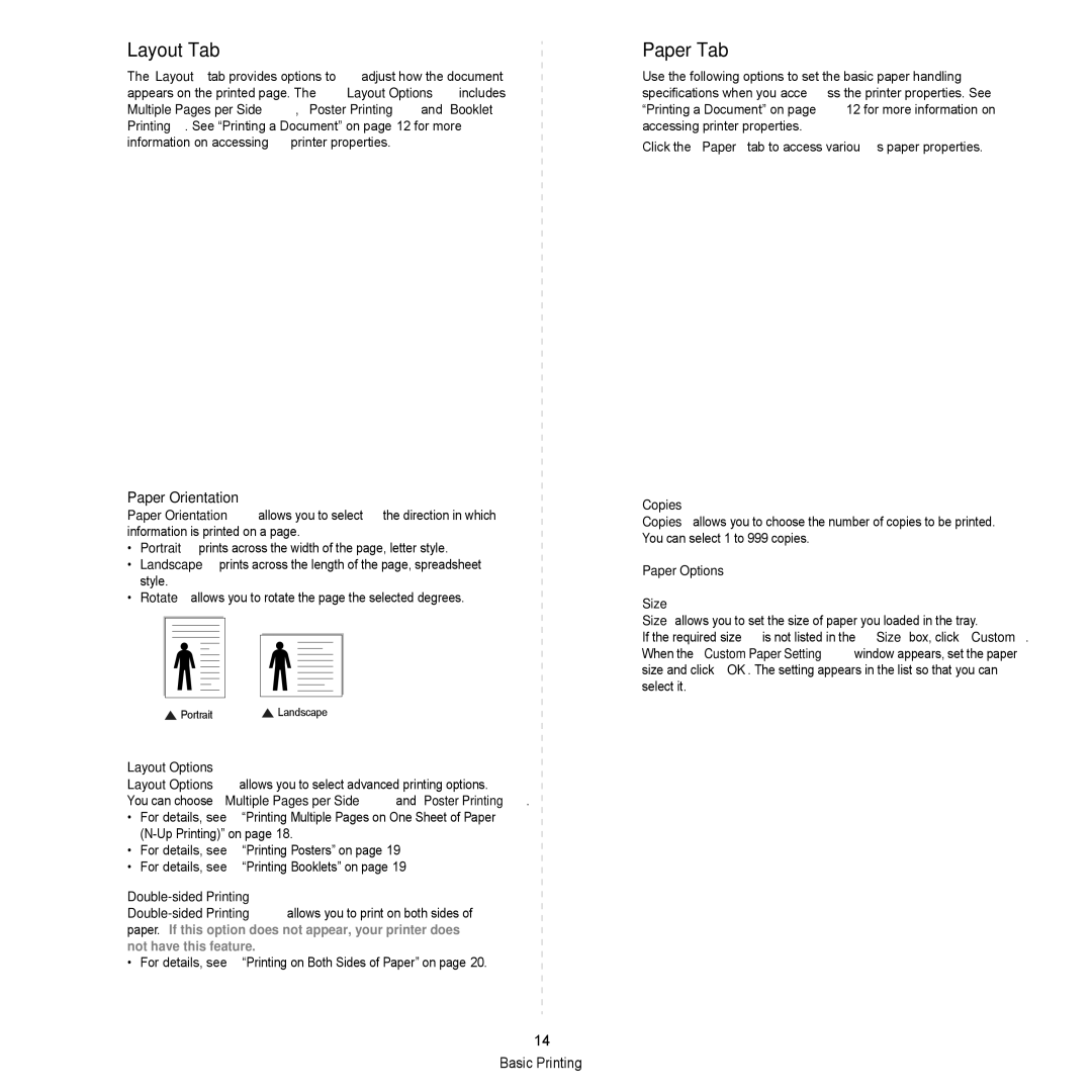 Samsung ML-S2850A, ML-D2850A, ML-D2850B manual Layout Tab, Paper Tab, Paper Orientation 