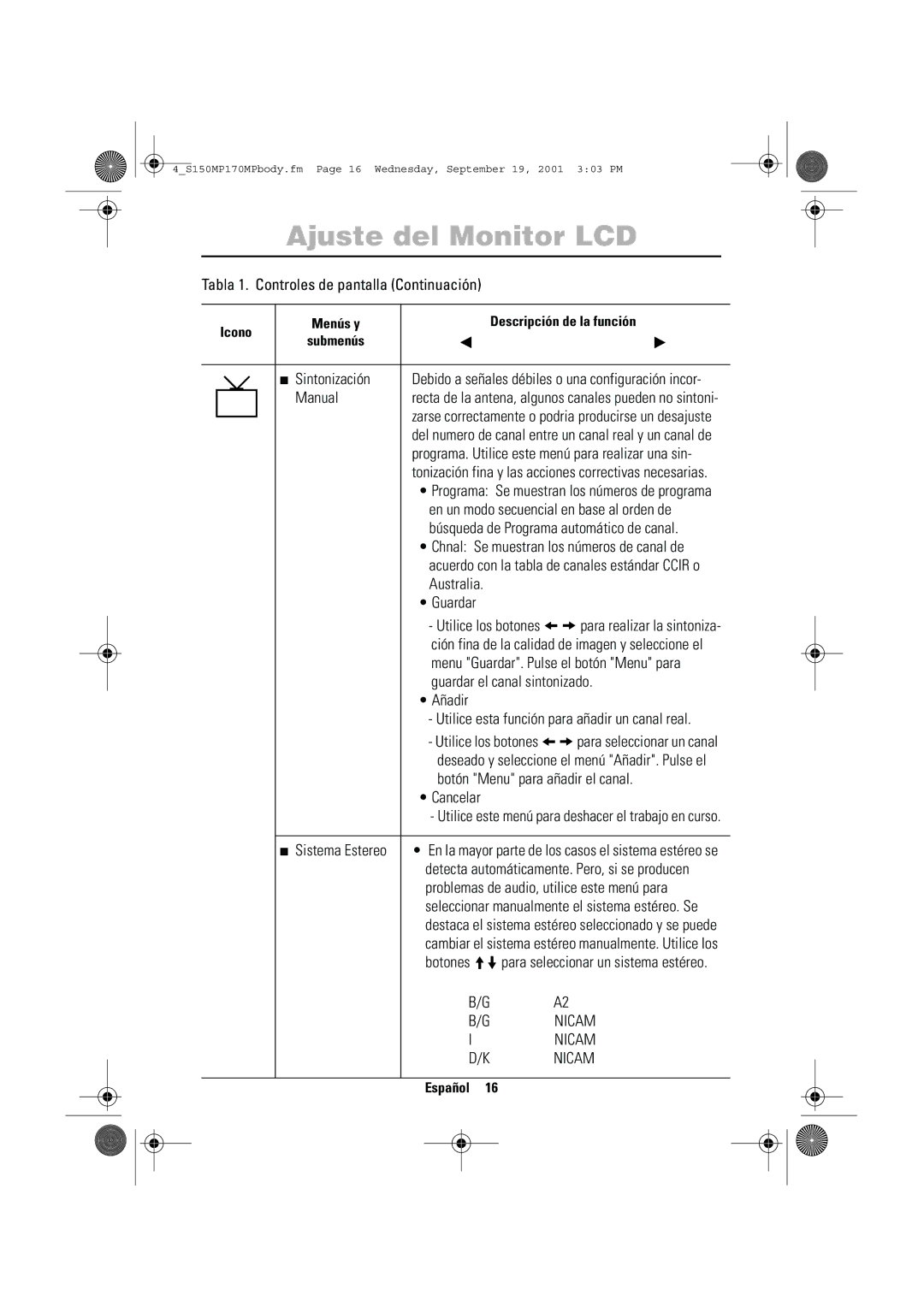 Samsung ML15ASSS/EDC, ML15ASASS/EDC manual Sintonización, Manual, En un modo secuencial en base al orden de, Guardar, Añadir 