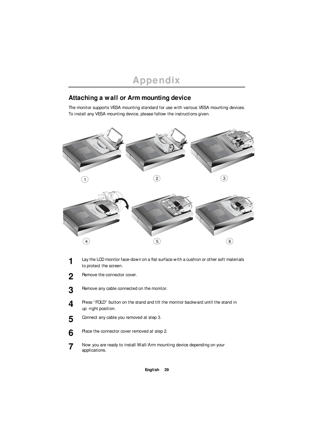 Samsung ML15XSSS/EDC, ML15XSSS/NLV, ML15XSASS/EDC Attaching a wall or Arm mounting device, Up -right position, Applications 