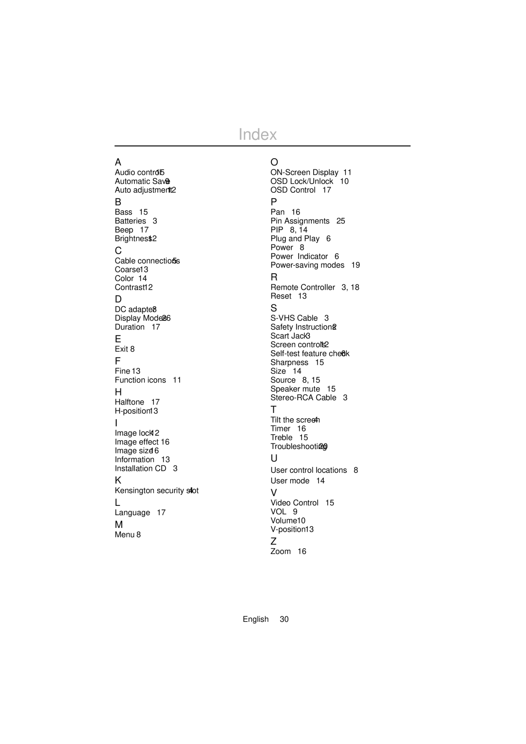 Samsung ML15XSASS/EDC, ML15XSSS/NLV, ML15XSSS/EDC, ML15X-SSS/EDC manual Index 